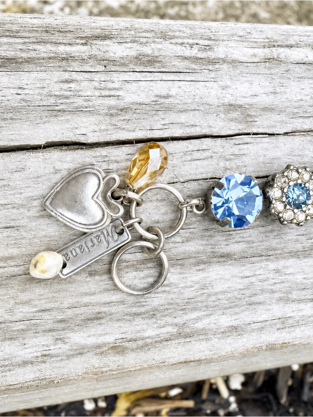 Mariana Swarovski Crystal Blue & Champagne Floral Link Bracelet Adjustable